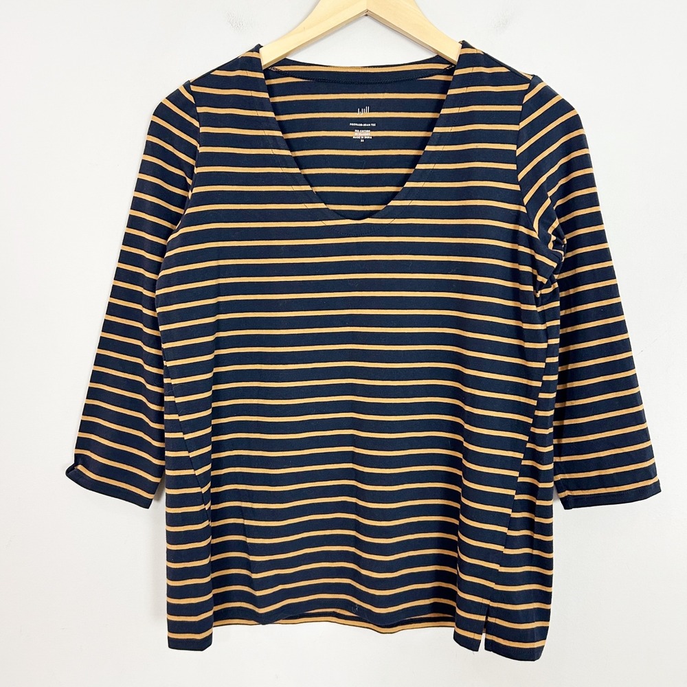 NEW J.Jill Top Navy Blue Brown Striped V-Neck 3/4 Sleeve Size XS Women'ss